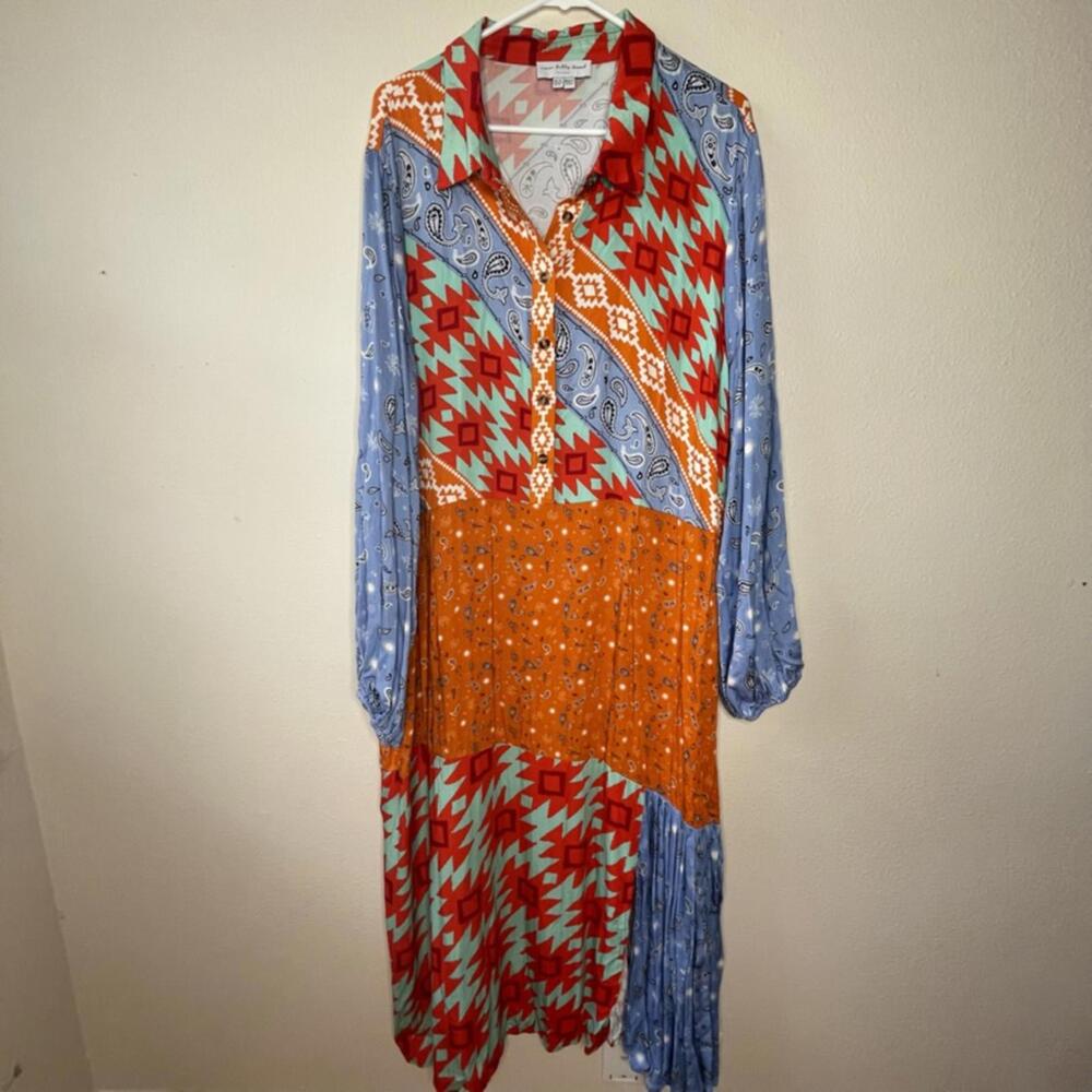Never Fully Dressed Size 22 Colorful Bohemian Button-Up Dress